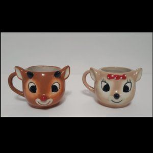 NEW Pottery Barn Kids Rudolph and Clarice Christmas Mugs 10 OZ Stoneware